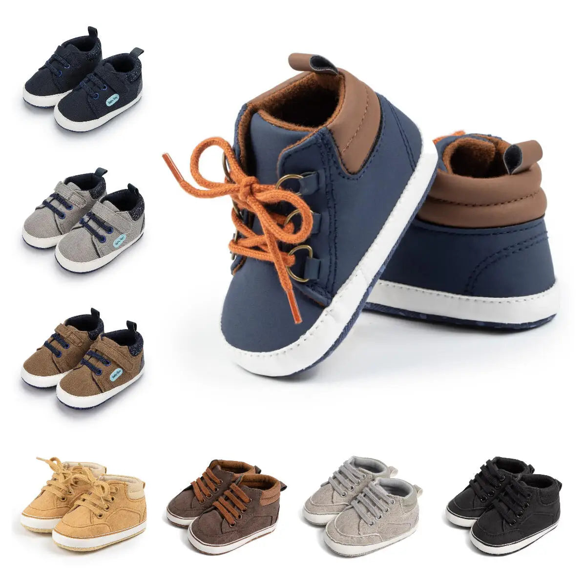 High Tops Baby Boy Casual Sneaker Fashion Versatile Sports Style Toddler Lace Up Cotton Anti-slip Sole First Walker 0-18 Months