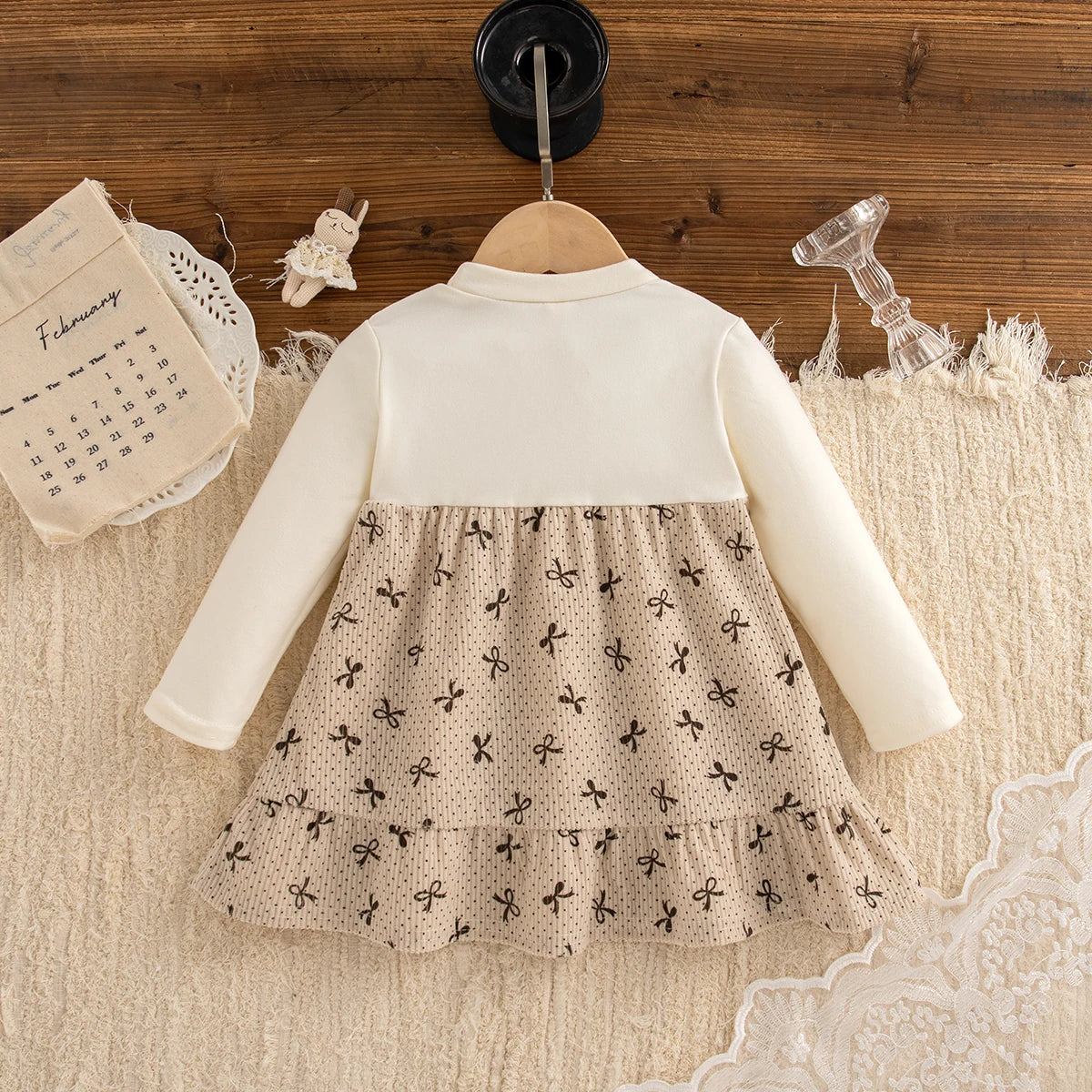 Baby Girl Dress Spring And Autumn Full Printed Bow Long Sleeved Girl Dress Cute Cartoon Girl Princess Dress ﻿