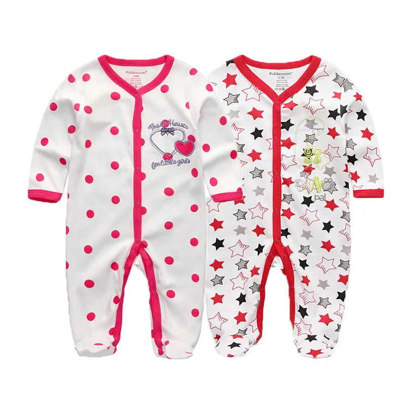 Kiddiezoom 2 Pcs Unisex 0-12Months Cartoon Long Sleeve Baby Boys Girl Romper 100%Cotton Soft Newborn Jumpsuit Infant Clothes