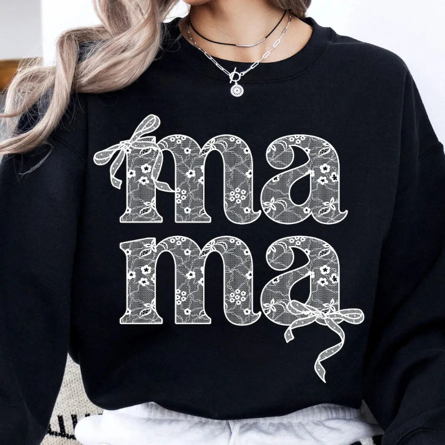 Mother's Day Lace mama Bow Mom DIY Iron-On Heat Transfer Sticker Decals T-shirts Sweatshirts Bag Clothing Fabric Handmade Decor