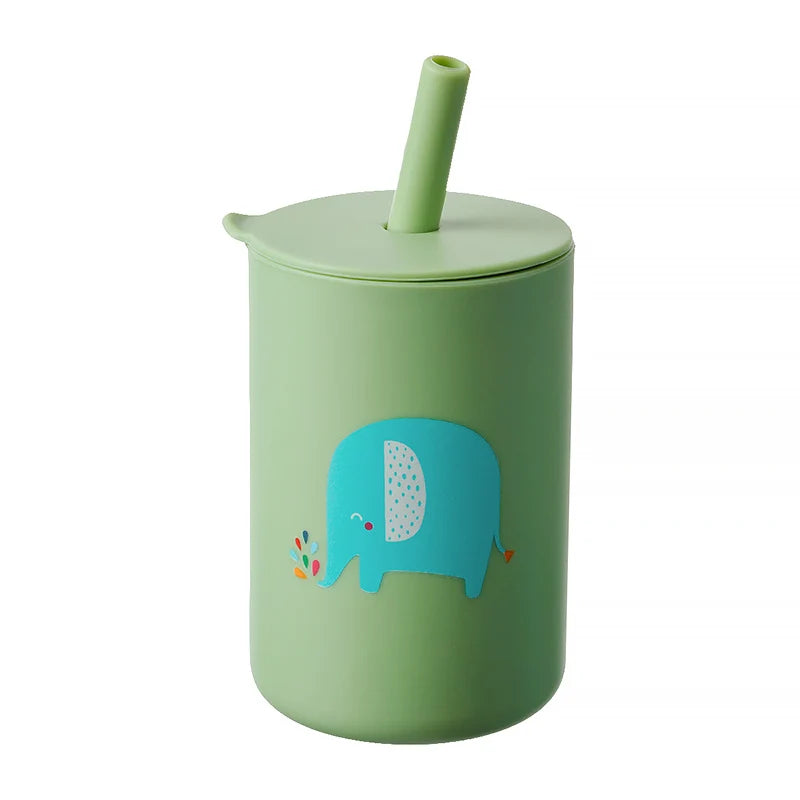 Baby Feeding Straw Cup Baby Cartoon Learning Feeding Cup Food Grade Silicone Toddler Water Bottle Tableware BPA Free Baby Gifts