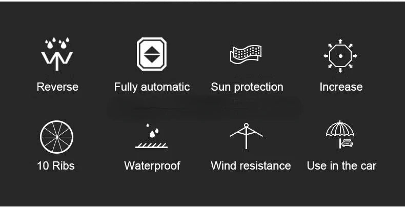 Windproof Automatic Umbrella With LED Flashlight Reflective Stripe Reverse Light Umbrellas Rain Men Women Large Folding Parasol