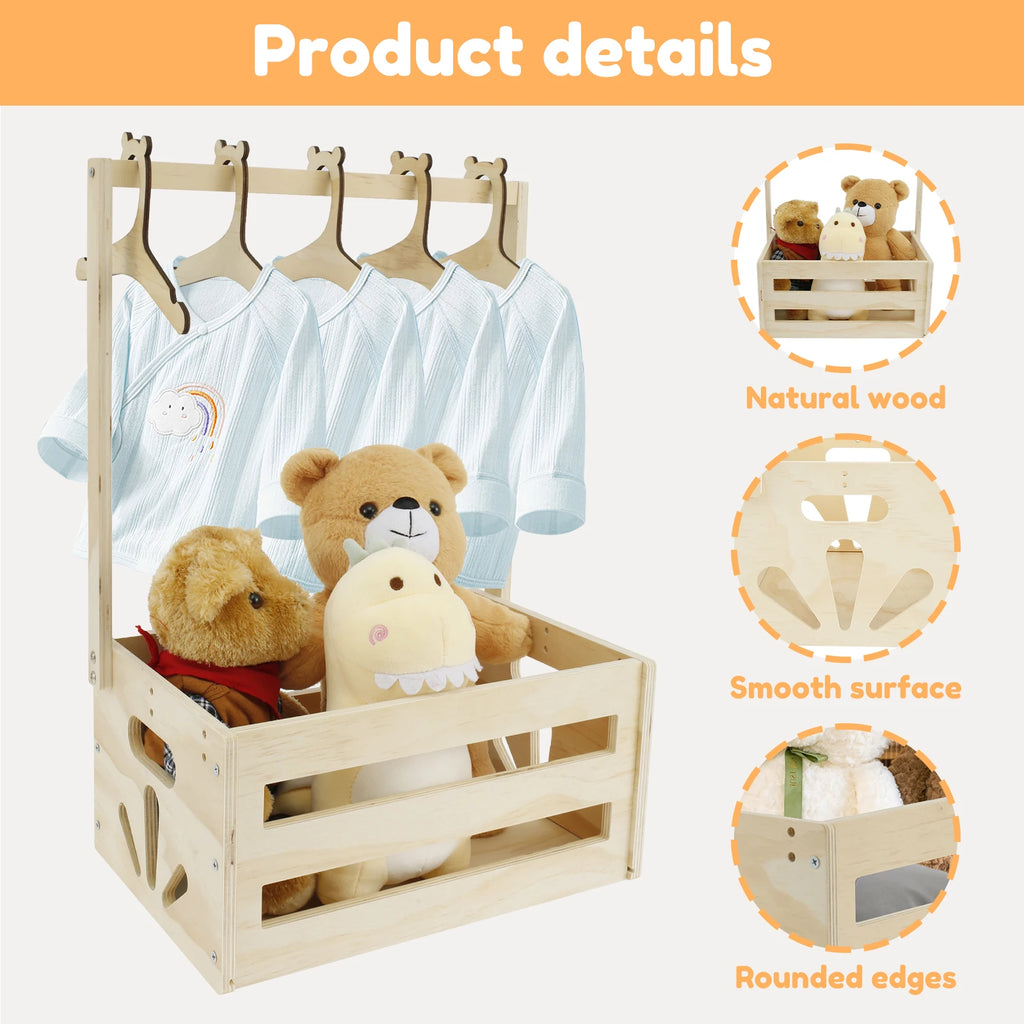 Wood Baby Shower Storage Basket Baby Toys Storage Crate with Handle Decorat Multipurpose Gift Basket for Boys Girls New Parents