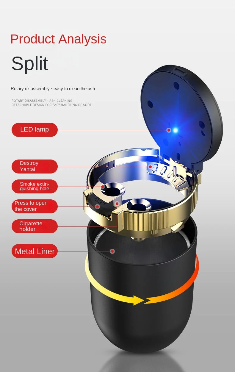 1PCS Portable LED Smoke Car Ashtray Cigarette Ash Holds Cup Automatic Light Indicator Ashtray Car Cup Holder