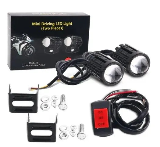 Universal Motorcycle LED Headlight Projector Lens Dual Color ATV Scooter Driving Lamp Fog Light Auxiliary Spotlight Lamp