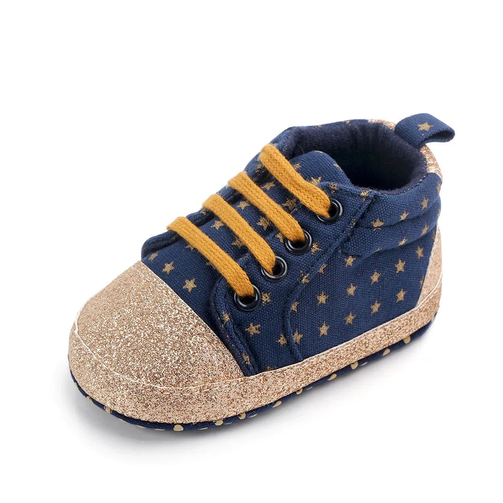 Infant Babies Boys Girls Shoes Soft Sole Canvas Solid Footwear For Newborns Toddler Crib Moccasins Letter Print Anti-Slip Shoes