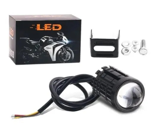 Universal Motorcycle LED Headlight Projector Lens Dual Color ATV Scooter Driving Lamp Fog Light Auxiliary Spotlight Lamp