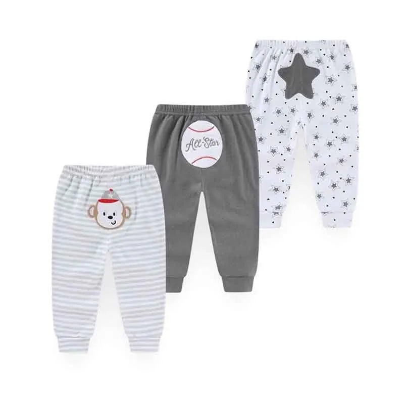 Kiddiezoom 3 PCS Four Seasons Cartoon Unisex Newborn Baby Pants 100%Cotton Soft Girl Baby Boy Girl trousers