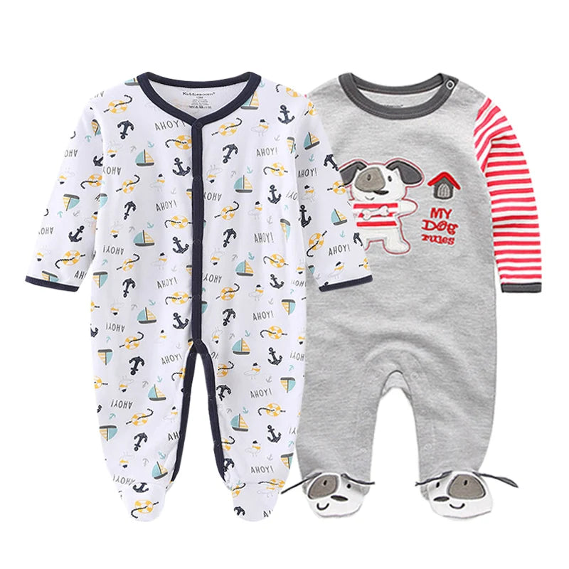 Kiddiezoom 2 Pcs Unisex 0-12Months Cartoon Long Sleeve Baby Boys Girl Romper 100%Cotton Soft Newborn Jumpsuit Infant Clothes