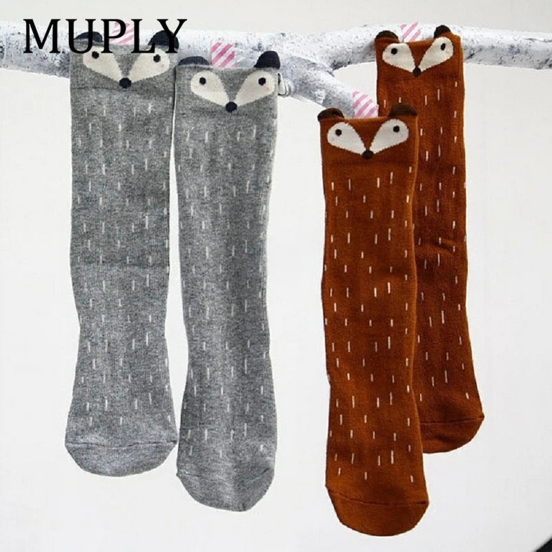 1 Pair Unisex Lovely Cute Cartoon Fox Kids baby Socks Knee Girl Boy Baby Toddler Socks animal infant Soft Cotton Socks Leg Warm