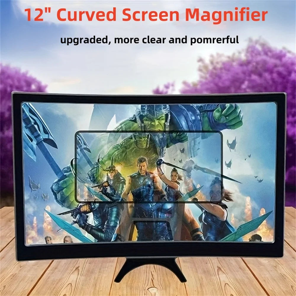 12 Inch/Phone Screen 3D HD Magnifier Movie Video Amplifier Holder Enlarger Screen Smart Phone Magnifying Curved Screen
