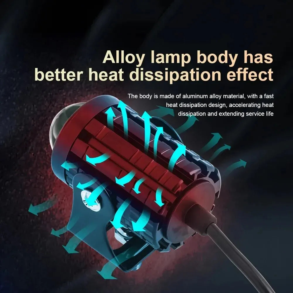 Universal Motorcycle LED Headlight Projector Lens Dual Color ATV Scooter Driving Lamp Fog Light Auxiliary Spotlight Lamp