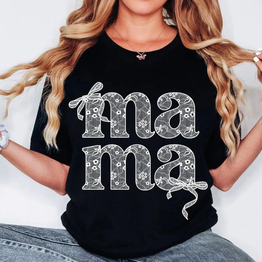 Mother's Day Lace mama Bow Mom DIY Iron-On Heat Transfer Sticker Decals T-shirts Sweatshirts Bag Clothing Fabric Handmade Decor