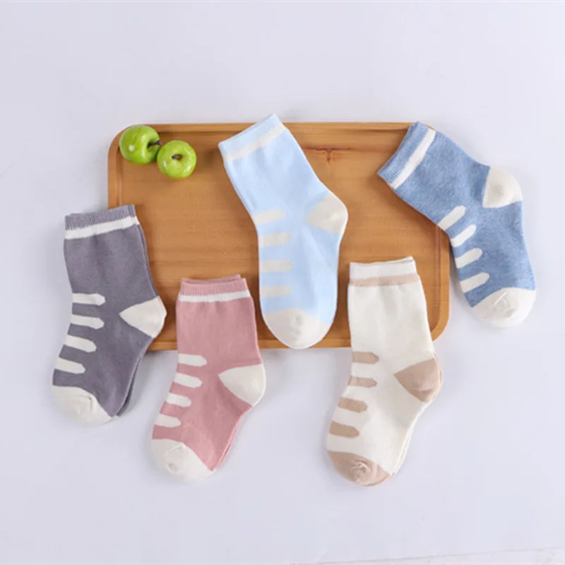 5 Pair/Lot Children Socks Cotton Boy Girl Baby Infant Cute Cartoon Soft Warm Stripe Fashion For Autumn Winter Kids Sport Socks