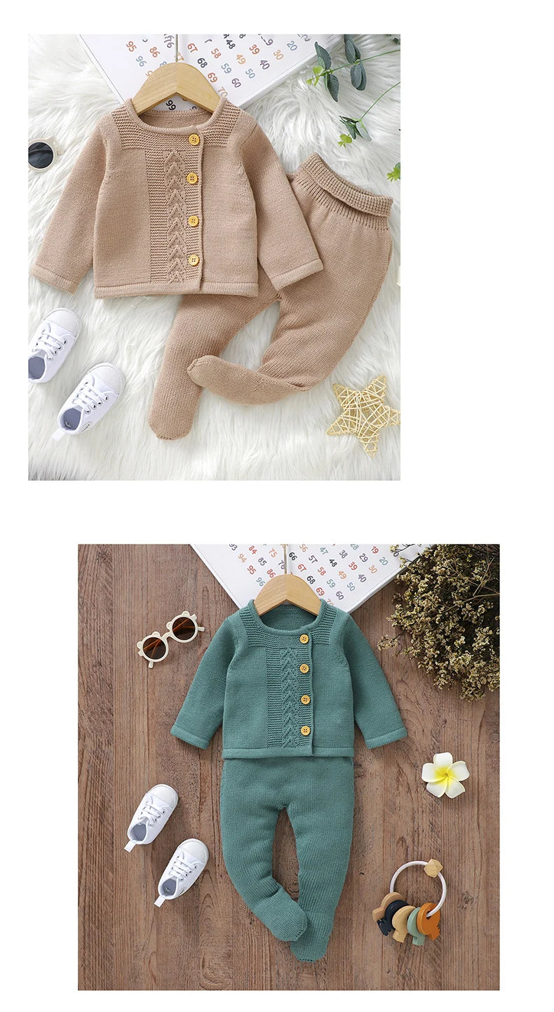 Baby Clothes Set Knit Newborn Girl Boy Long Sleeve Pullover Pants 2PC Fashion Solid Warm Infant Sweater Trousers Leggings Autumn