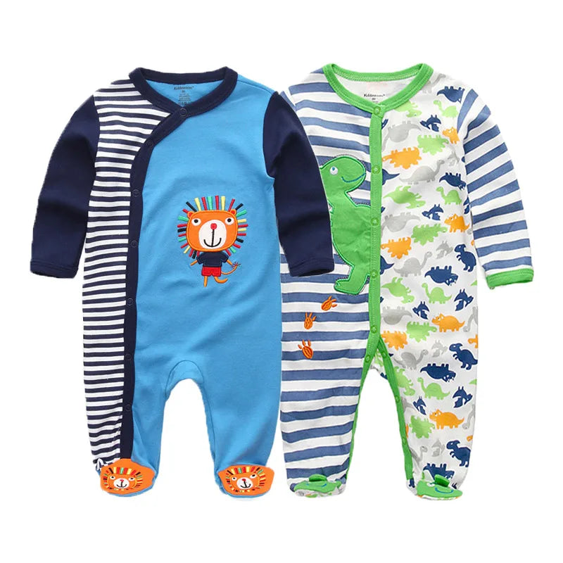 Kiddiezoom 2 Pcs Unisex 0-12Months Cartoon Long Sleeve Baby Boys Girl Romper 100%Cotton Soft Newborn Jumpsuit Infant Clothes