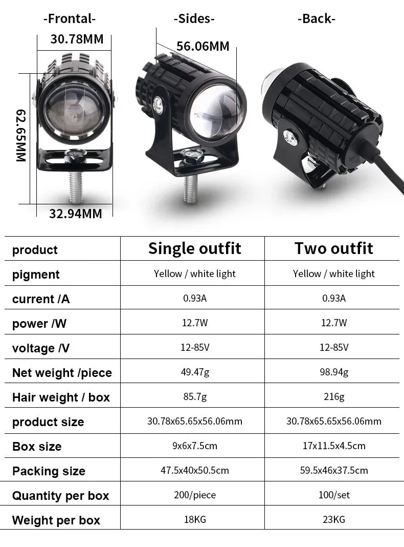 Universal Motorcycle LED Headlight Projector Lens Dual Color ATV Scooter Driving Lamp Fog Light Auxiliary Spotlight Lamp