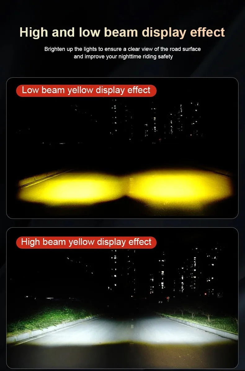 Universal Motorcycle LED Headlight Projector Lens Dual Color ATV Scooter Driving Lamp Fog Light Auxiliary Spotlight Lamp