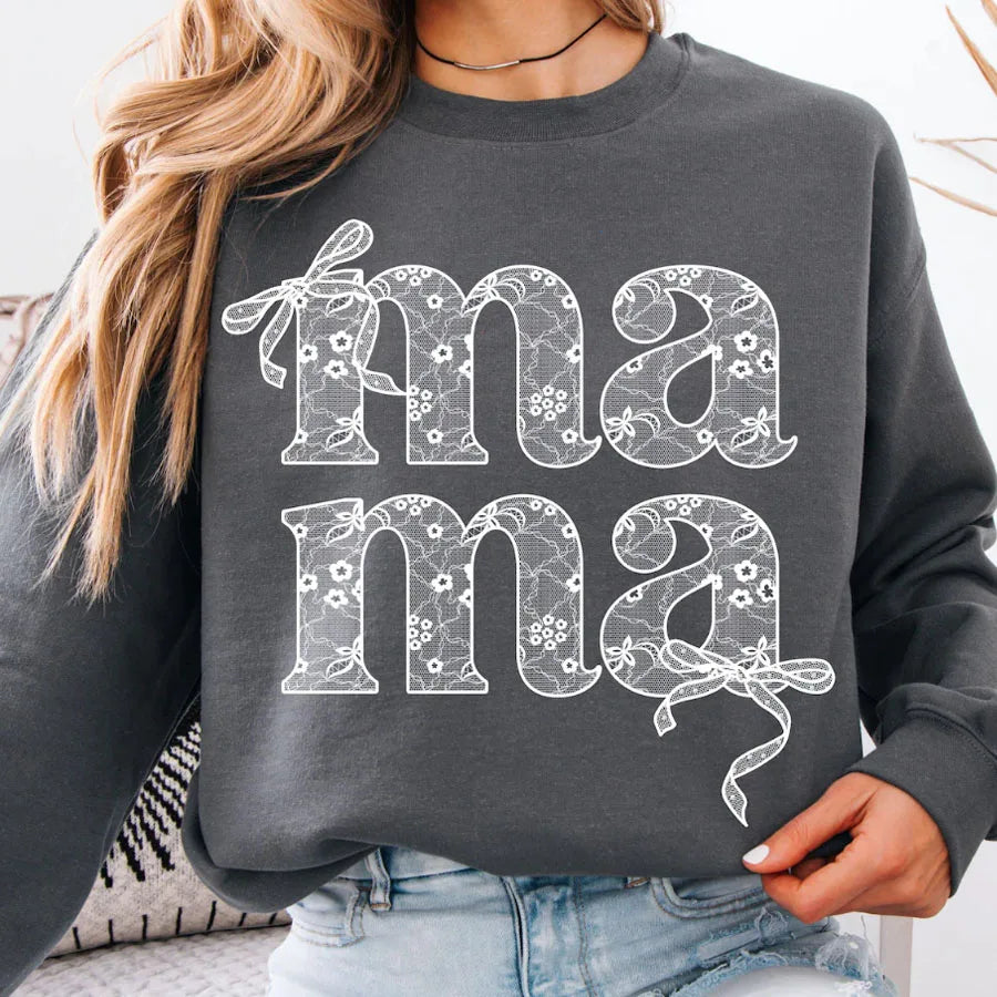 Mother's Day Lace mama Bow Mom DIY Iron-On Heat Transfer Sticker Decals T-shirts Sweatshirts Bag Clothing Fabric Handmade Decor