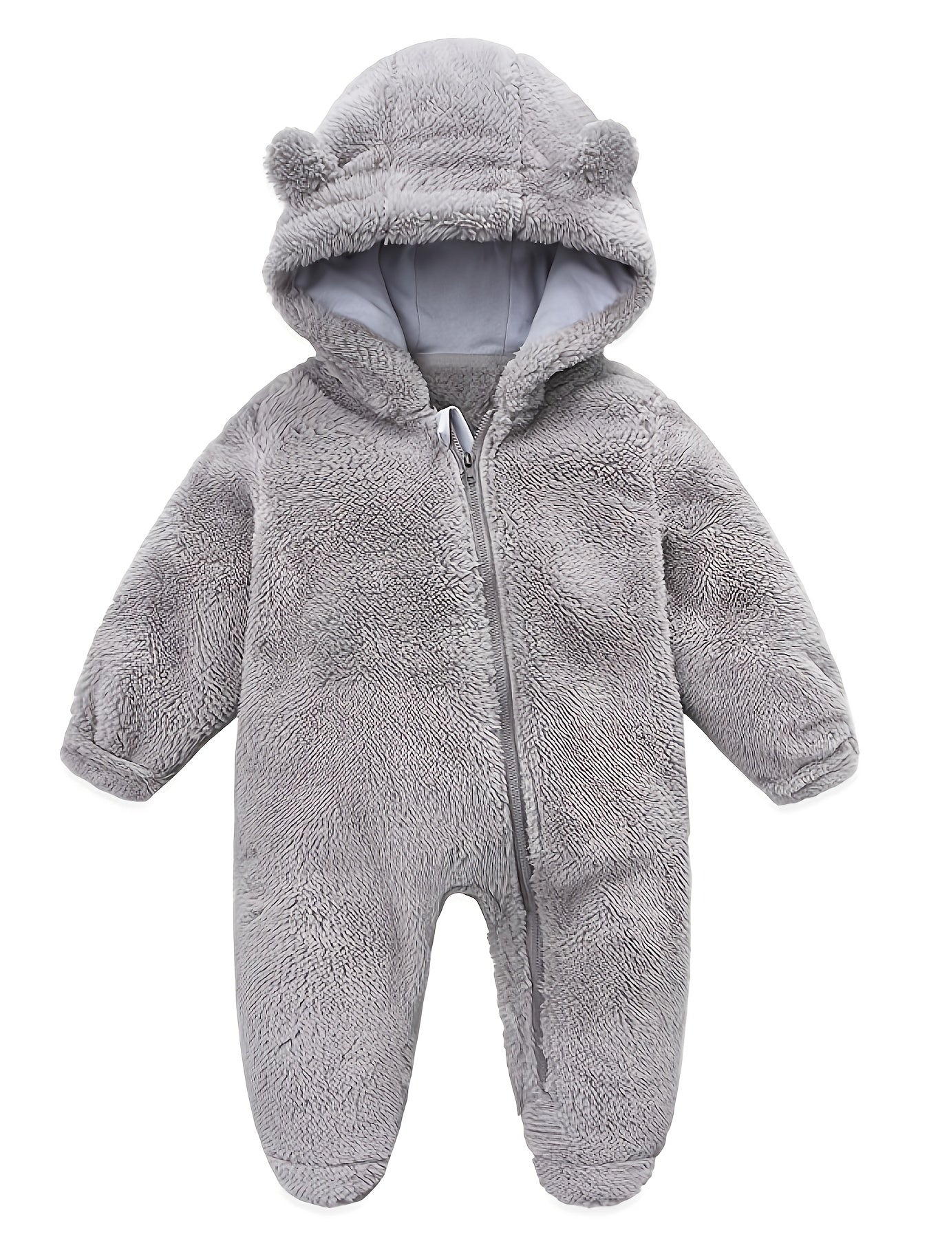 Skytwo Cozy Navy Blue Polar Fleece Baby Jumpsuit with Cute Bear Ears Hood - Soft, Warm, Windproof, Easy-Diaper Zipper, Elastic Cuffs for Winter Comfort, Baby Romper, Perfect for Outdoor