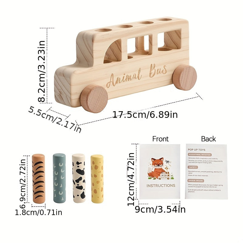 [Colorful Cartoon Toy] Colorful Wooden Baby Educational Cartoon Toy Car Set | Children's Cartoon Bouncy Toy Car, Push-Pull Press Toys | Souvenir Gifts for Babies, Christmas Halloween Easter Gifts