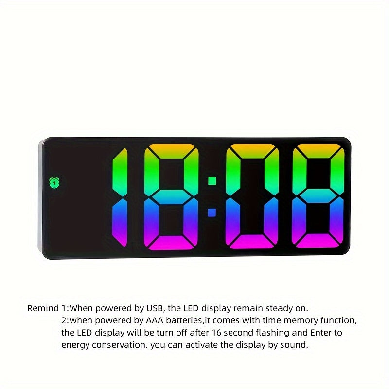Colorful LED Alarm Clock with HD Mirror Display, Temperature, Adjustable Brightness & USB/Battery Option - Perfect for Home & Travel