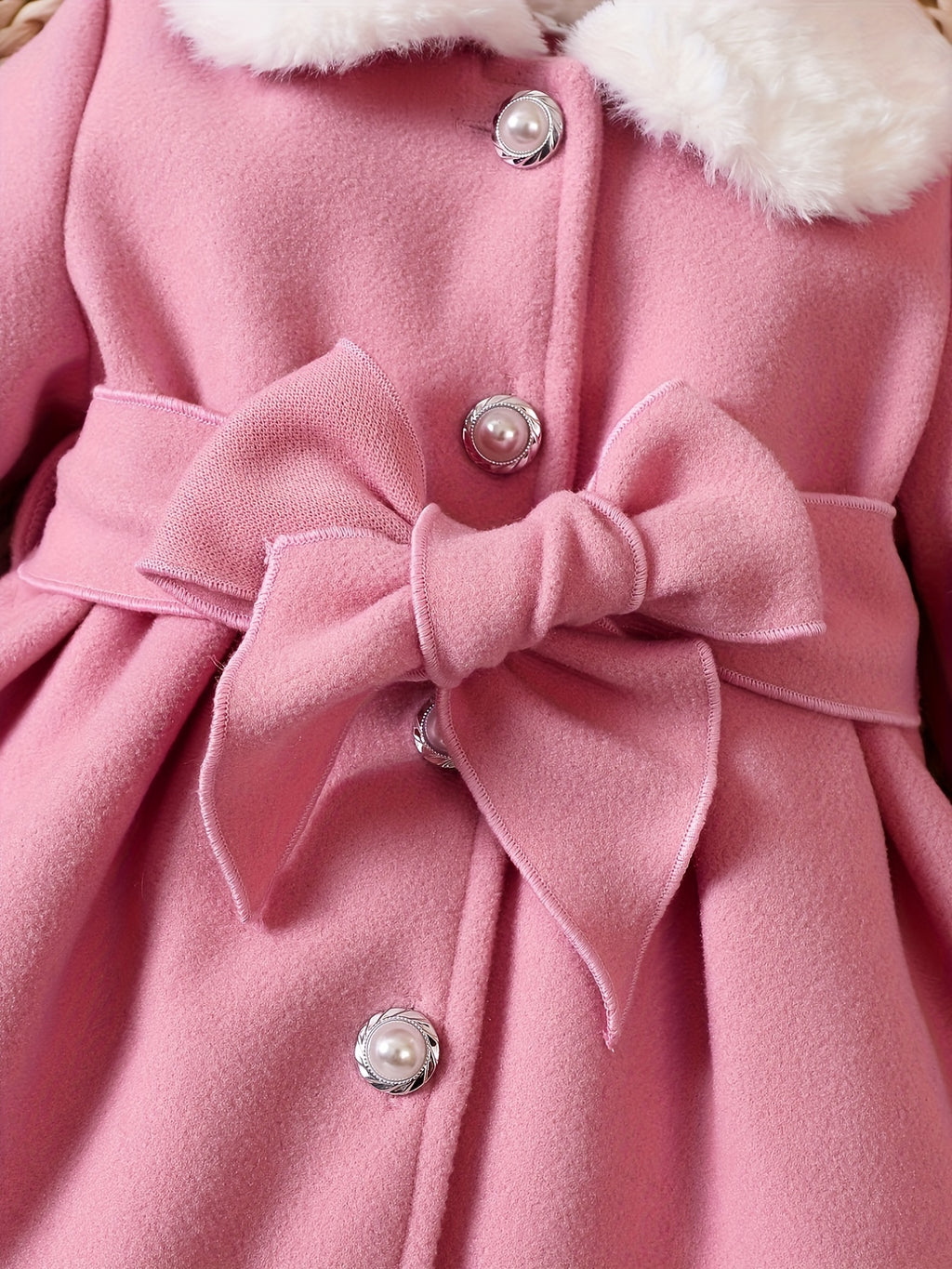 Baby's Elegant Fuzzy Collar Belted Coat, Button Front Warm Overcoat, Baby Girl's Clothing For Fall Winter Outdoor
