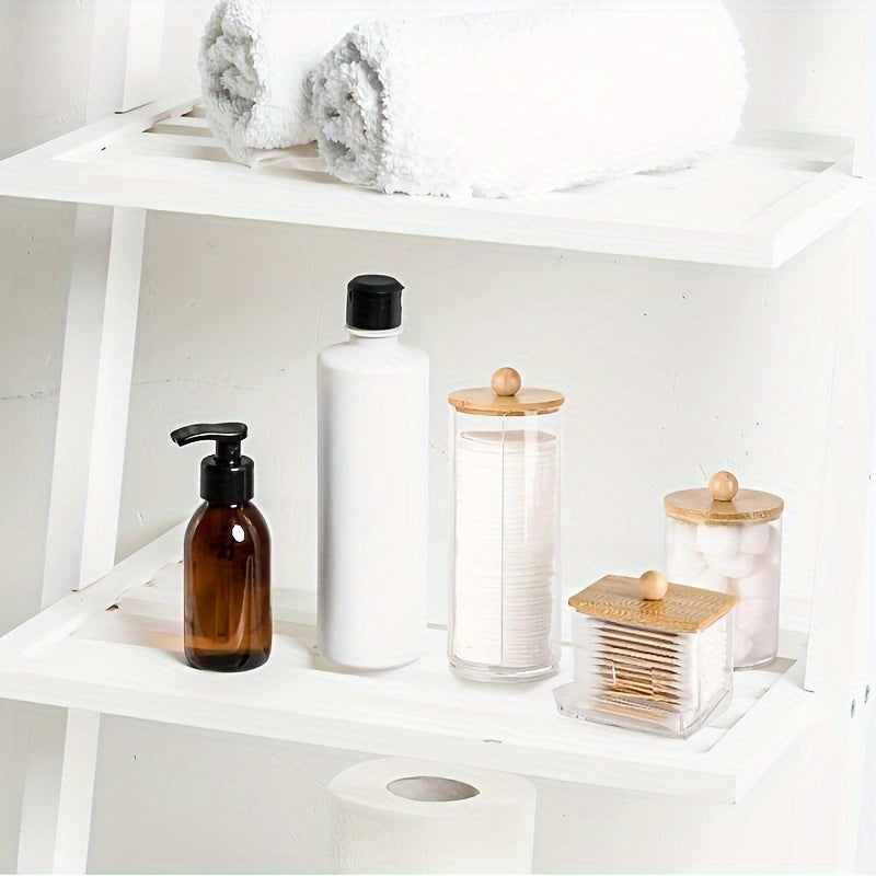 3pcs Cotton Swab Holder, Bathroom Dispenser Storage Box For Cotton Ball, Cotton Swab, Cotton Round Pads And Floss Picks, Clear Storage Canister With Bamboo Lid, Home Organization And Storage Supplies