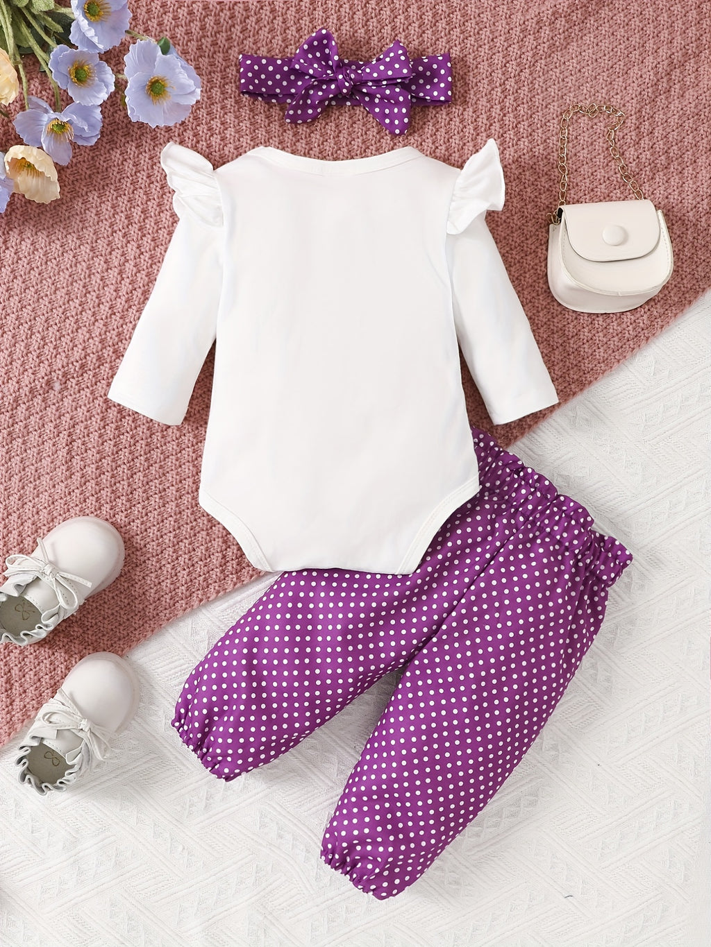 2pcs Baby Girl's Stylish Set, "Isn't She Lovely" Print Long Sleeve Onesie + Polka Dot Pants, Comfy Trendy Outfit Outdoor Clothing