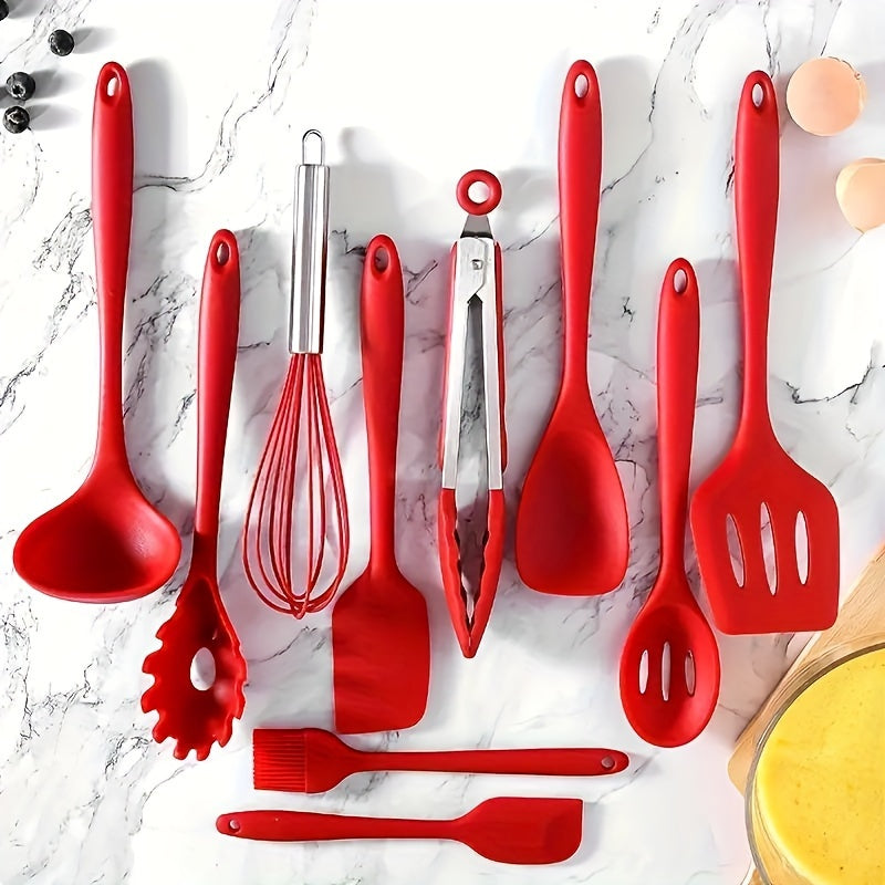 10pcs Premium Heat Resistant Silicone Kitchen Utensils Set - Non-Stick, Easy to Clean, Durable Kitchen Tools for Cooking, Baking, and Serving - Back to School Essentials, Household Baking Kit, and Kitchenware for Home Cooks