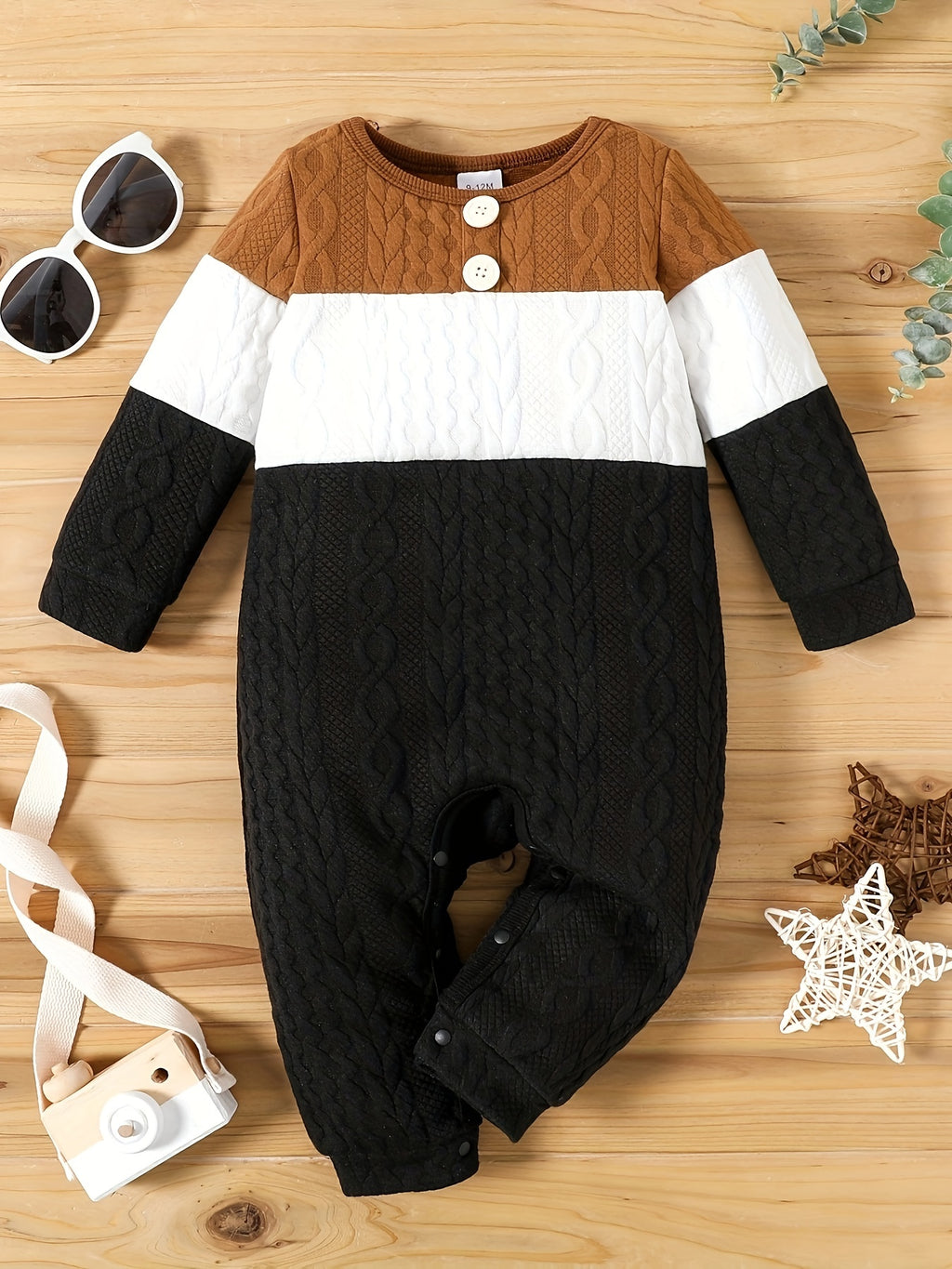 Toddler Baby Boys Cable Knit Contrast Color Bodysuit, Kids Casual Outdoor Clothes