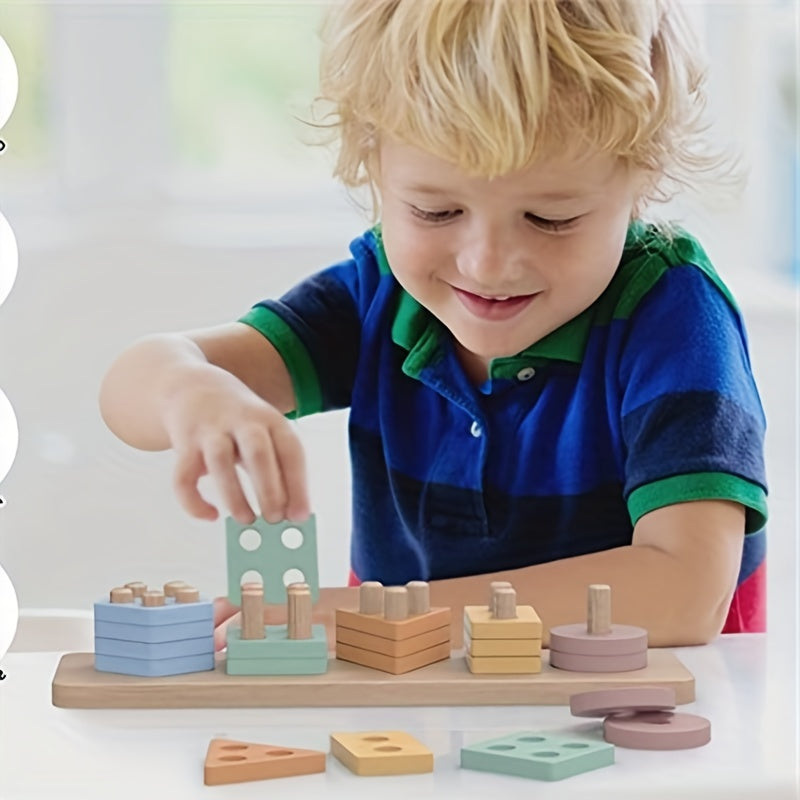 Wooden Sorting & Stacking Toy - Top Learning Puzzle - Shape & Color Recognition, Fine Motor Skills Development - Best Baby & Toddler Stocking Stuffer Gift Shape Sorter And Color Stacker Preschool Kids Wood Gifts