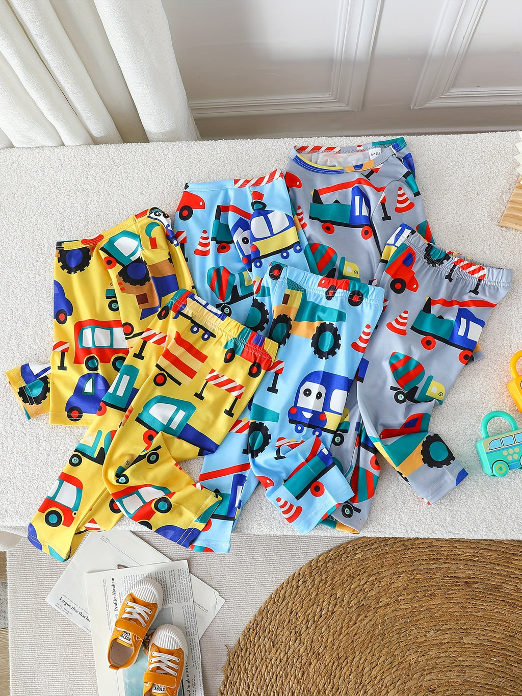 3 Sets 6pcs Baby Boy's Small Car Print Long Sleeves & Pants Set, Comfortable & Skin-friendly Style Underwear For Baby Boys