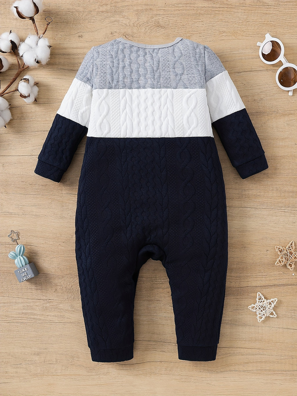 Toddler Baby Boys Cable Knit Contrast Color Bodysuit, Kids Casual Outdoor Clothes