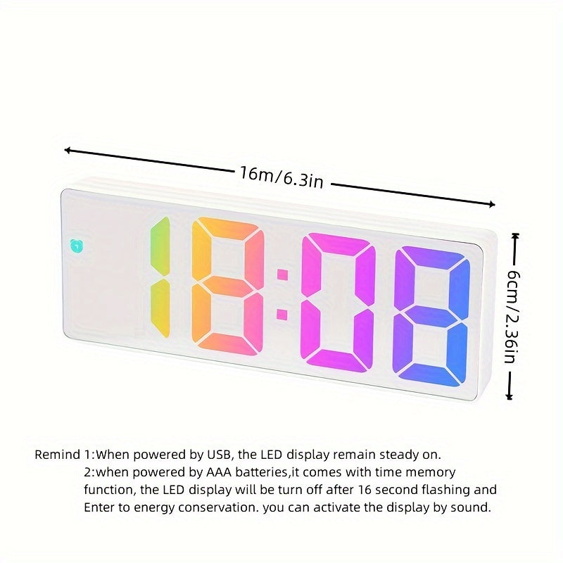 Colorful LED Alarm Clock with HD Mirror Display, Temperature, Adjustable Brightness & USB/Battery Option - Perfect for Home & Travel