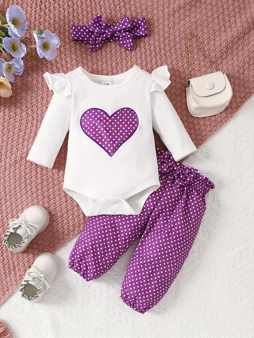 2pcs Baby Girl's Stylish Set, "Isn't She Lovely" Print Long Sleeve Onesie + Polka Dot Pants, Comfy Trendy Outfit Outdoor Clothing
