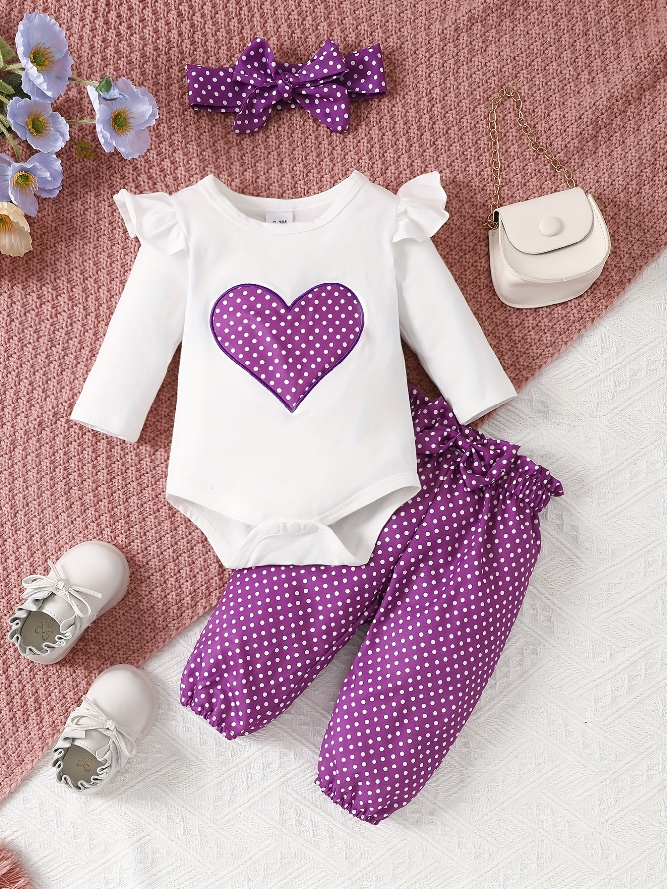 2pcs Baby Girl's Stylish Set, "Isn't She Lovely" Print Long Sleeve Onesie + Polka Dot Pants, Comfy Trendy Outfit Outdoor Clothing