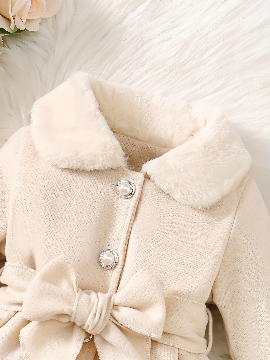Baby's Elegant Fuzzy Collar Belted Coat, Button Front Warm Overcoat, Baby Girl's Clothing For Fall Winter Outdoor