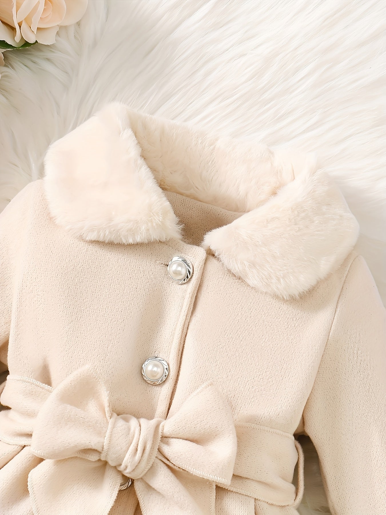 Baby's Elegant Fuzzy Collar Belted Coat, Button Front Warm Overcoat, Baby Girl's Clothing For Fall Winter Outdoor