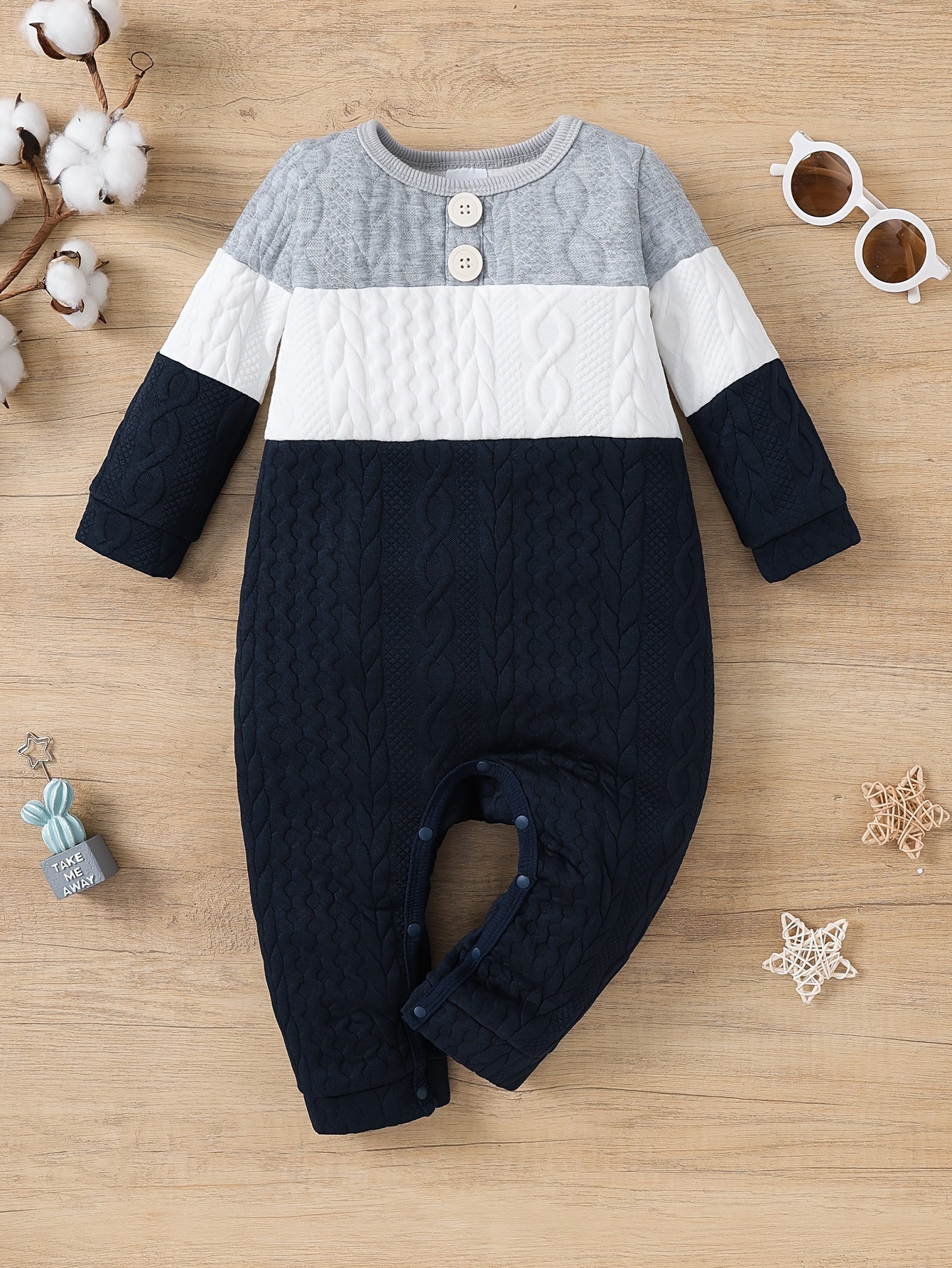 Toddler Baby Boys Cable Knit Contrast Color Bodysuit, Kids Casual Outdoor Clothes