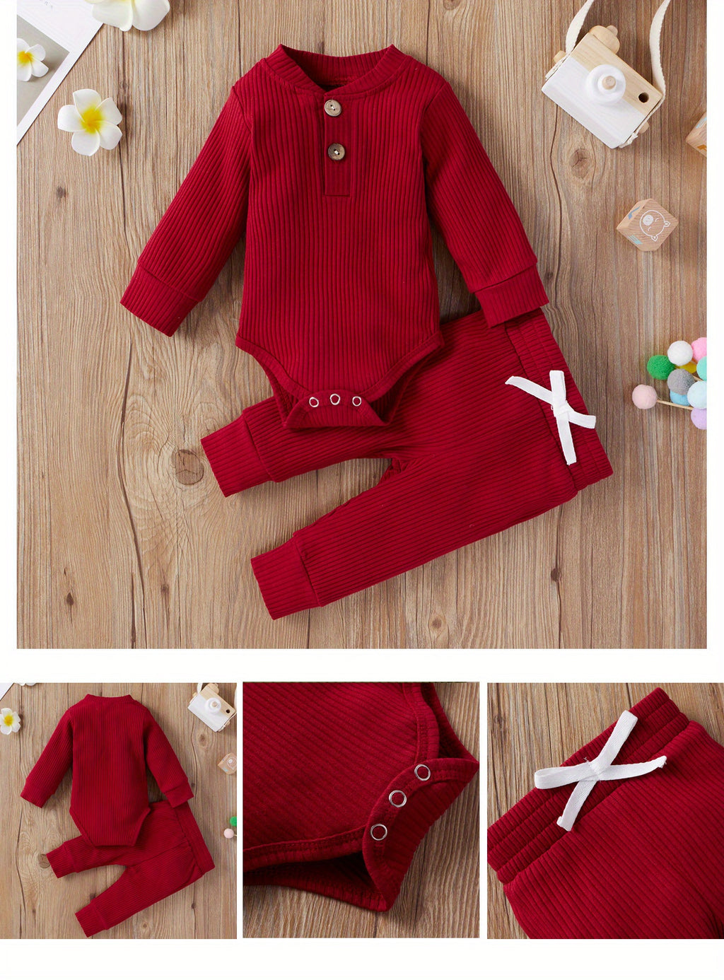 2pcs Baby Infant Boys And Girls Casual Plain Color Long Sleeve Onesie & Pants Set Clothes For Your Little One, Outdoor Cloth