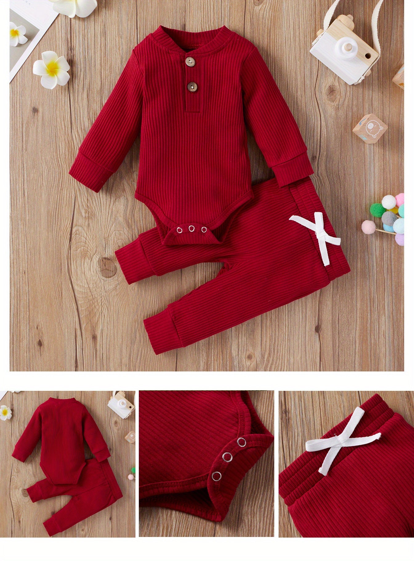 2pcs Baby Infant Boys And Girls Casual Plain Color Long Sleeve Onesie & Pants Set Clothes For Your Little One, Outdoor Cloth