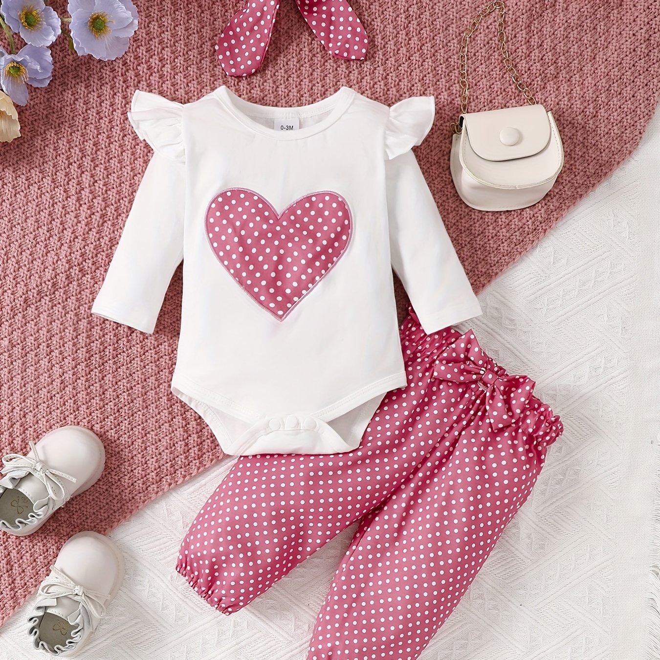 2pcs Baby Girl's Stylish Set, "Isn't She Lovely" Print Long Sleeve Onesie + Polka Dot Pants, Comfy Trendy Outfit Outdoor Clothing
