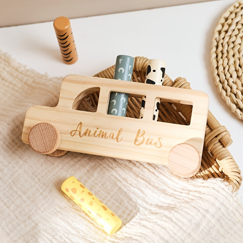 [Colorful Cartoon Toy] Colorful Wooden Baby Educational Cartoon Toy Car Set | Children's Cartoon Bouncy Toy Car, Push-Pull Press Toys | Souvenir Gifts for Babies, Christmas Halloween Easter Gifts