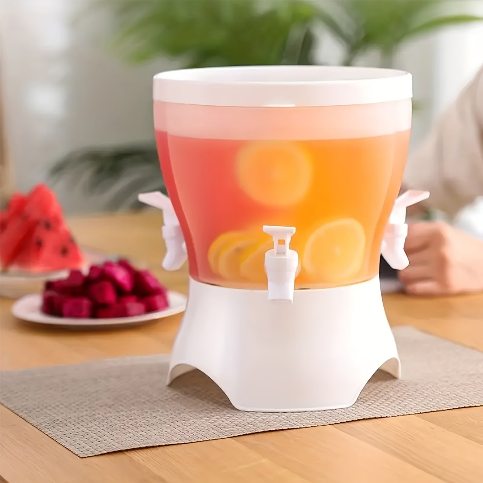 1pc, Rotary Beverage Dispenser, 5L/169oz Heavy Duty Plastic Drink Dispenser, 3 Compartments Water Dispenser, For Parties, Wedding, Drinkware, Kitchen Stuff, Home Kitchen Items