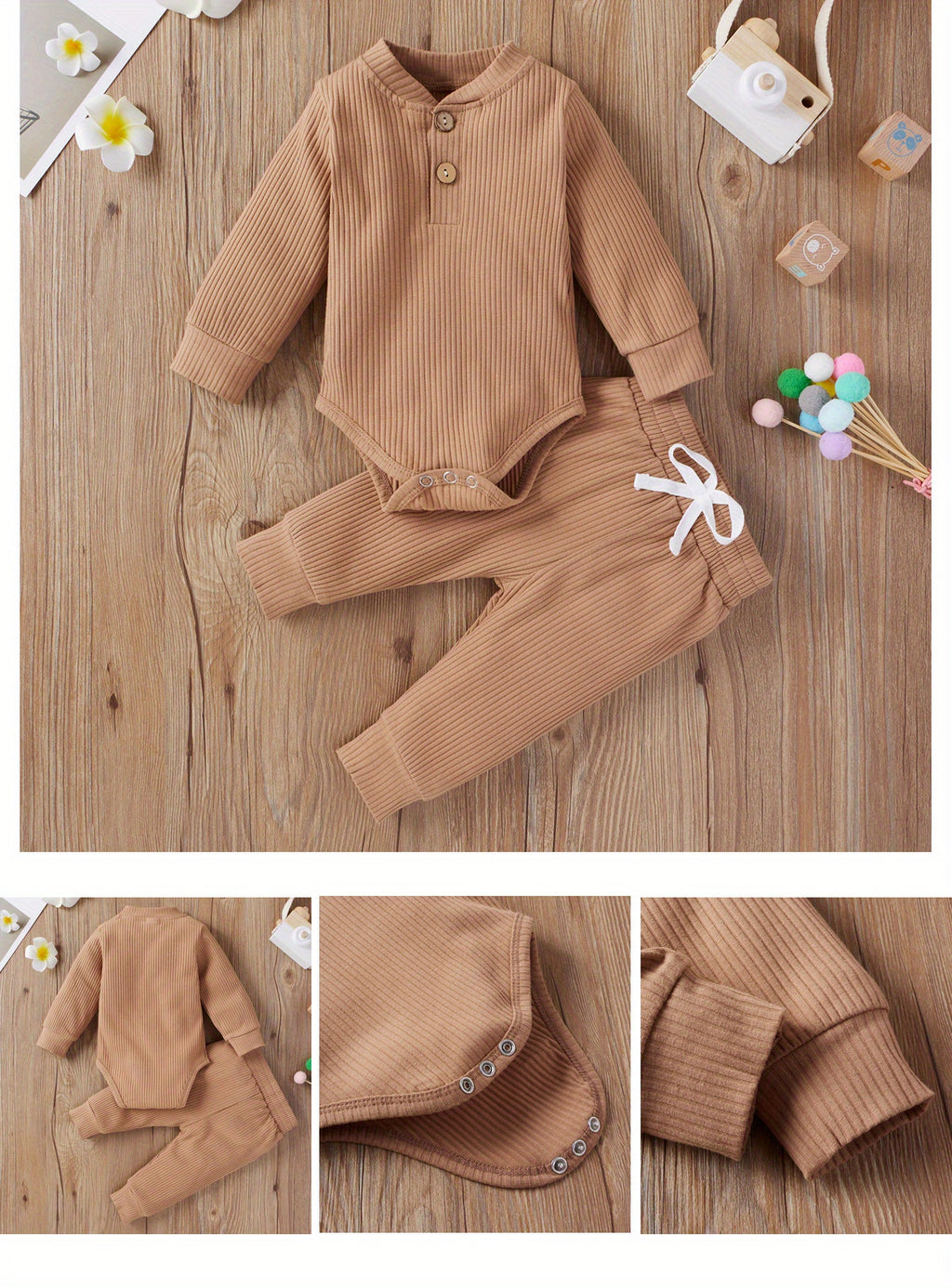 2pcs Baby Infant Boys And Girls Casual Plain Color Long Sleeve Onesie & Pants Set Clothes For Your Little One, Outdoor Cloth