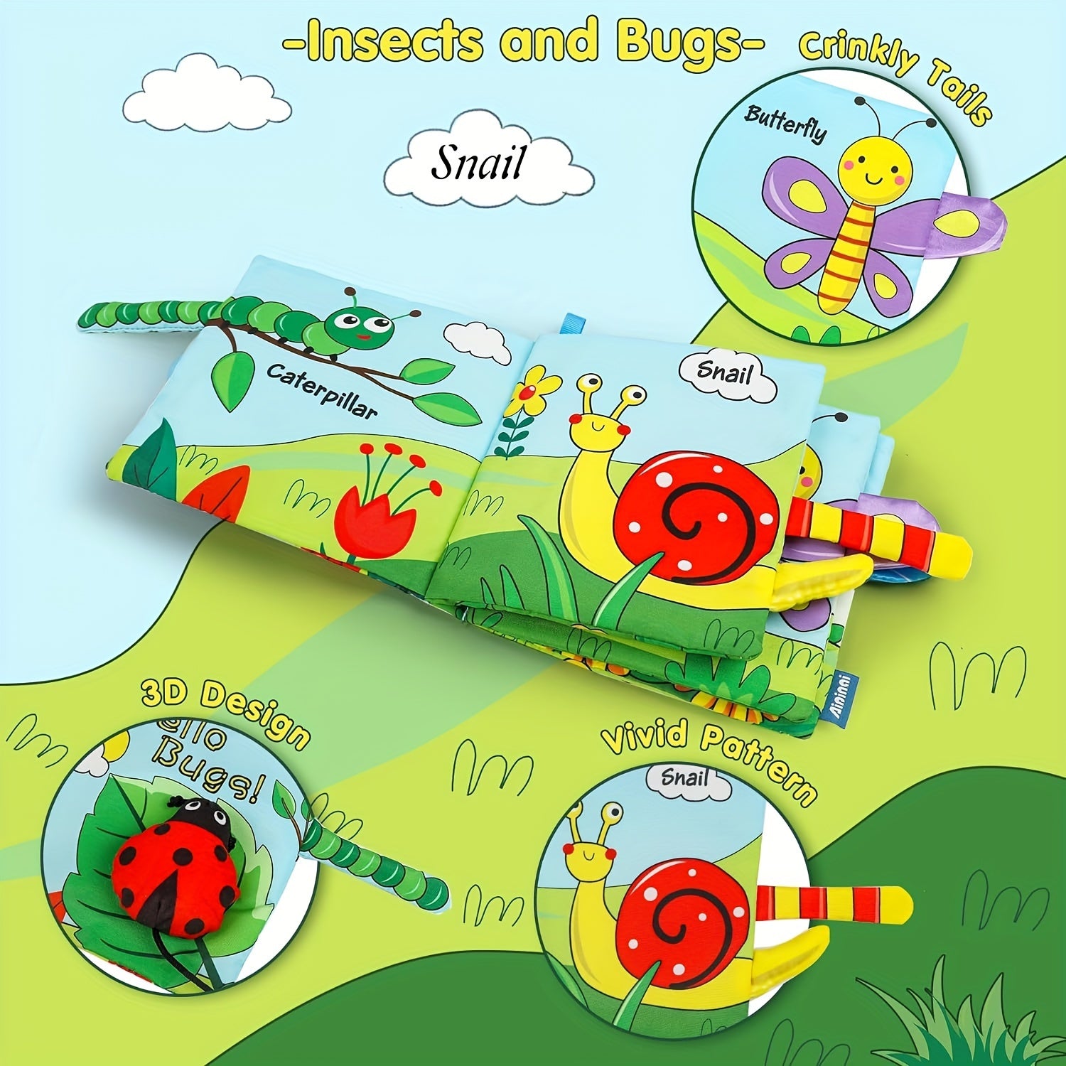 USATDD Soft Baby Books - High Contrast Touch and Feel Crinkle Cloth Books for Infants, Non-Toxic Fabrics, Educational Tummy Time Toys with Sound and Movement, Ideal Christmas Baby Shower Gift for Newborns, Newborn Gift|Playfu