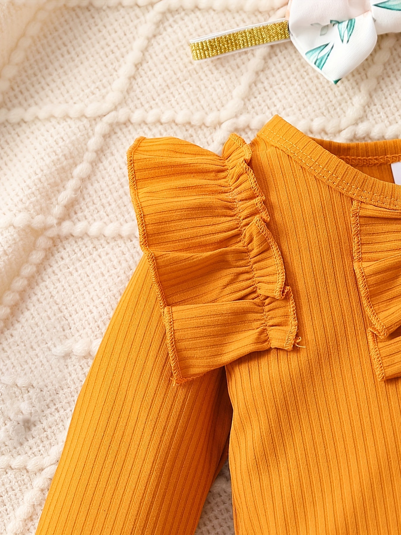 Cute Baby 3pcs Outfits - Floral/leopard Pants & Ruffle Long Sleeve Infant Romper & Headband Set Outdoor Set