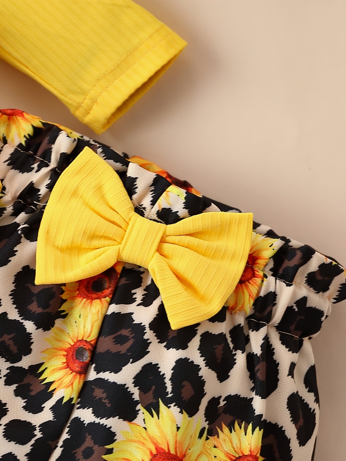 Cute Baby 3pcs Outfits - Floral/leopard Pants & Ruffle Long Sleeve Infant Romper & Headband Set Outdoor Set