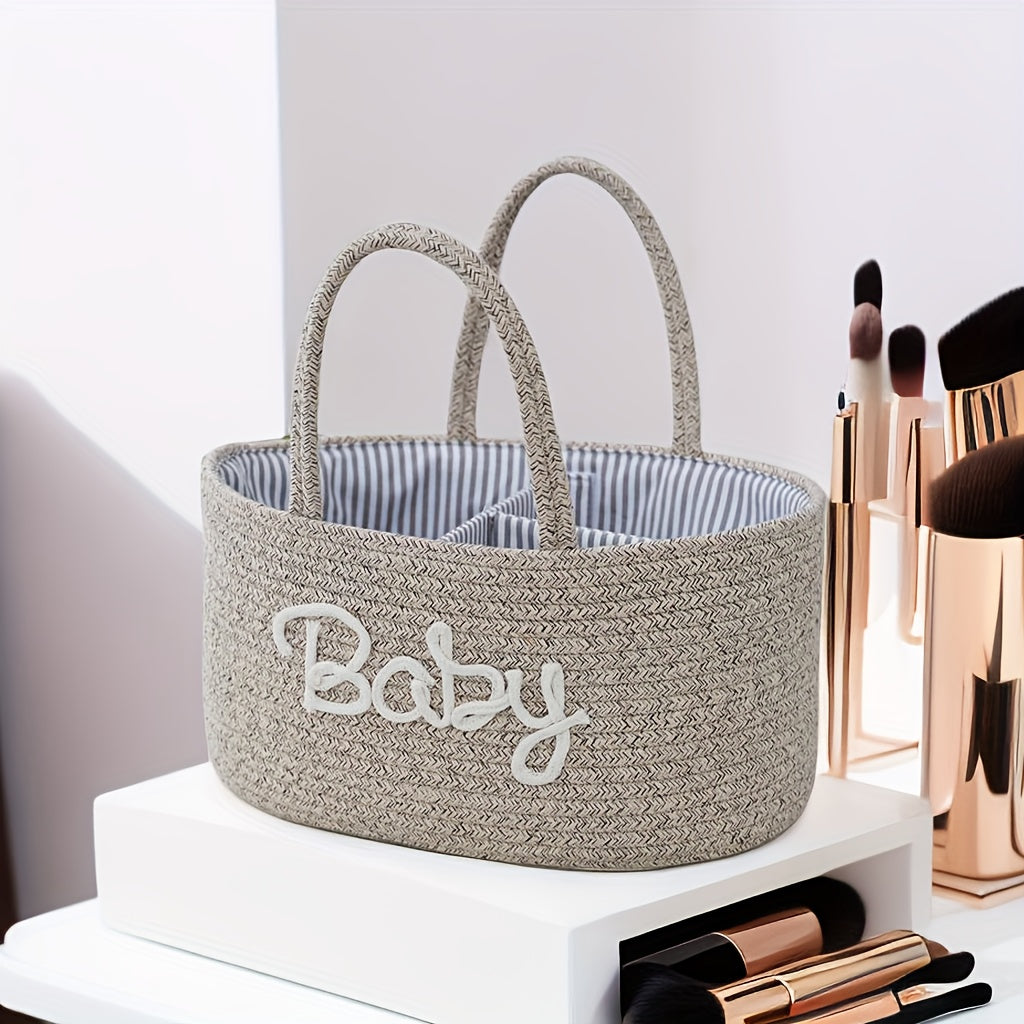 1pc Woven Storage Basket, 3 Compartments Portable Storage Basket, Feeding Bottle Diaper Mother Bag, Utensils Organizer Basket, Bathroom Supplies Storage Basket For Swimming Pool, Home Organization And Storage, Kitchen Bathroo